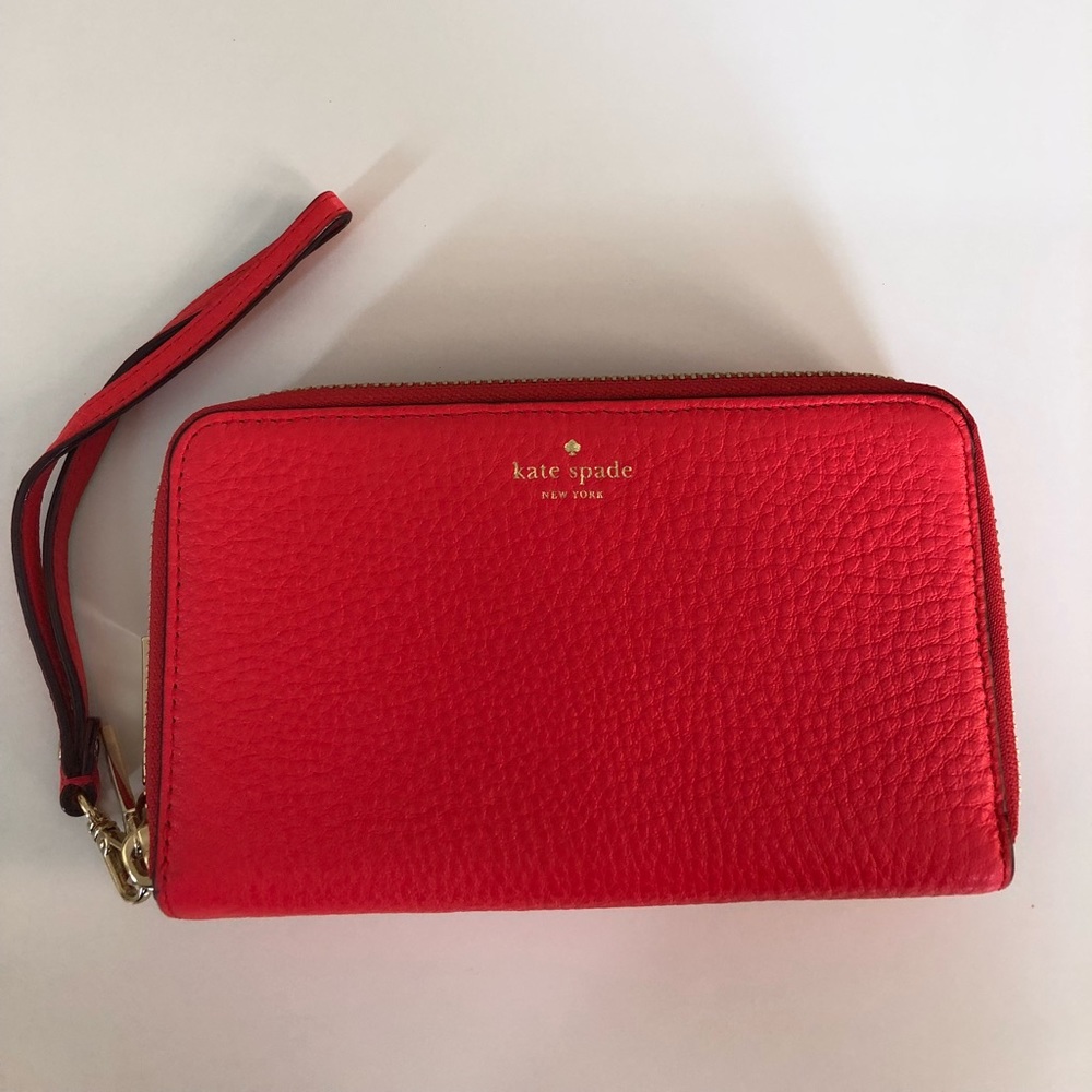 Coral Kate Spade double zipper wallet
